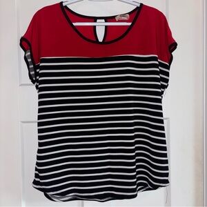 Red and Black Striped Women's Top